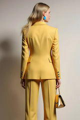 Yellow One Button 2 Piece Notched Lapel Business Suits with Sleeves