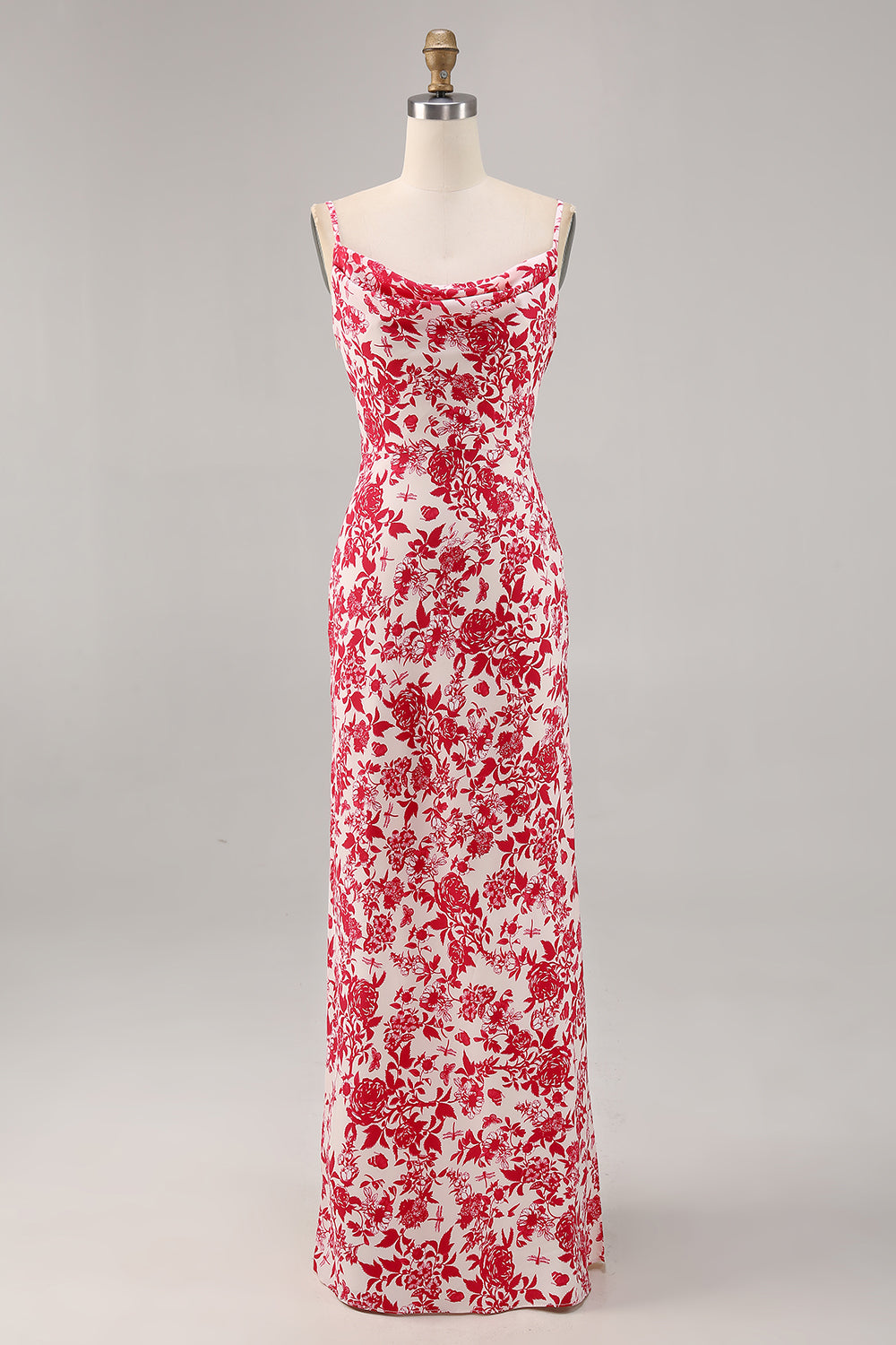 Red Mermaid Floral Long Wedding Guest Dress