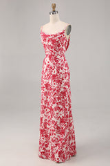 Red Mermaid Floral Long Wedding Guest Dress