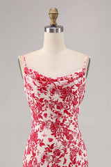 Red Mermaid Floral Long Wedding Guest Dress