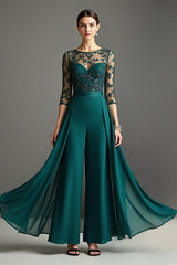 Navy Chiffon Mother of the Bride Pantsuits with Lace