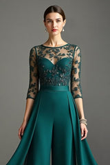 Navy Chiffon Mother of the Bride Pantsuits with Lace
