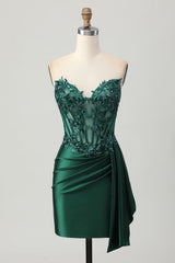 Sparkly Dark Green Sweetheart Corset Short Homecoming Dress