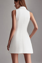 Ivory Peak Lapel Satin A Line Short Work Blazer Dress