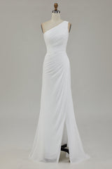 Sky Blue One Shoulder Beach Maxi Formal Dress with Slit