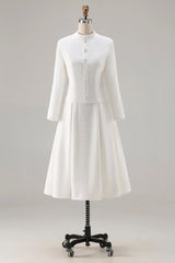 Ivory Tweed 2 Piece Midi Homecoming Outfits with Pockets