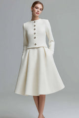 Ivory Tweed 2 Piece Midi Homecoming Outfits with Pockets