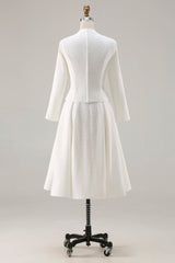 Ivory Tweed 2 Piece Midi Homecoming Outfits with Pockets