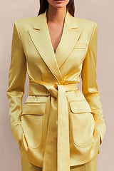 Daffodil Satin 2 Piece Long Sleeves Business Suits with Sash