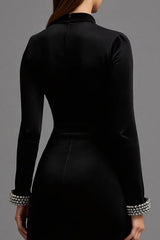Black High Neck Velvet Long Holiday Party Dress with Sleeves