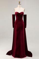 Dark Red Velvet A Line Long Off the Shoulder Evening Dress