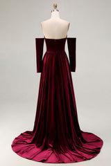 Dark Red Velvet A Line Long Off the Shoulder Evening Dress