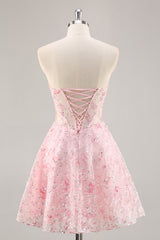 Sparkly Pink Corset Floral Sweetheart Short Homecoming Dress with Sequins