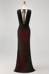 Black Red V-Neck Backless Long Bridesmaid Dress with Slit