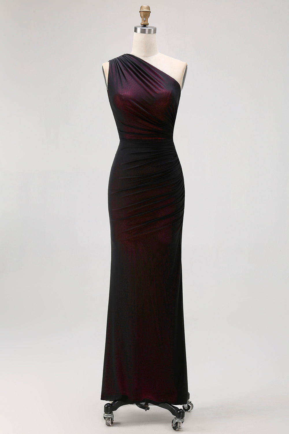 Black Pink Mermaid One Shoulder Long Bridesmaid Dress with Slit
