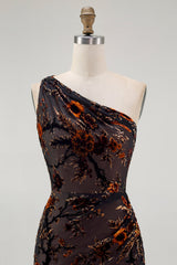 Black Floral Burnout Long Wedding Guest Dress with Slit