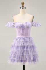 Lilac Corset Tiered Short Floral Homecoming Dress with Ruffles