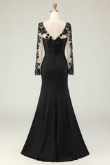 Dark Green Mermaid V-Neck Lace Long Sleeves Mother of the Bride Dress