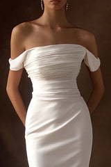 Simple Ivory Off the Shoulder Maxi Wedding Reception Dress