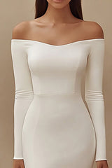 Satin Ivory Off the Shoulder Maxi Wedding Reception Dress with Slit