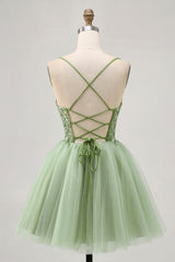 Sparkly Green A Line Corset Short Homecoming Dress with Beading
