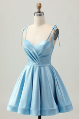 Blue A Line Satin Spaghetti Straps Short Homecoming Dress