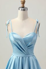 Blue A Line Satin Spaghetti Straps Short Homecoming Dress