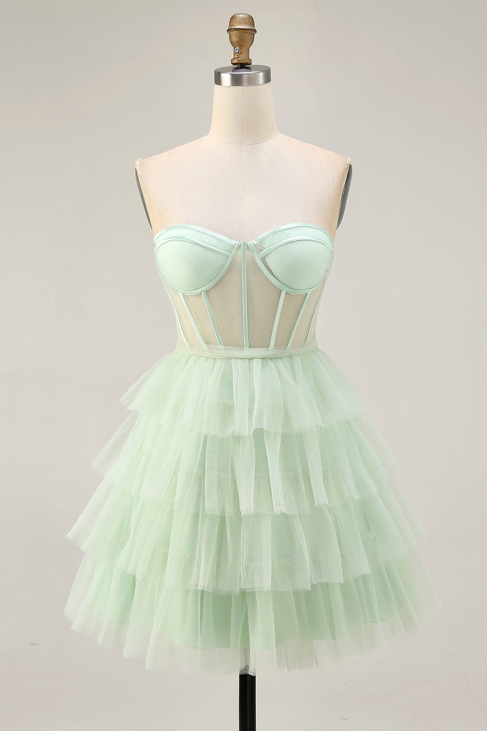 Light Green Tiered Short Corset Homecoming Dress with Ruffles