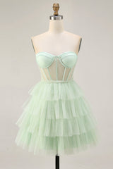 Light Green Tiered Short Corset Homecoming Dress with Ruffles