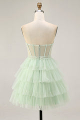Light Green Tiered Short Corset Homecoming Dress with Ruffles