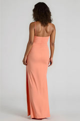 Sunset Sheath Spandex Spaghetti Straps Long Bridesmaid Dress with Slit