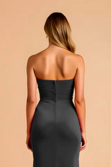 Black Sheath Strapless Ruched Long Bridesmaid Dress