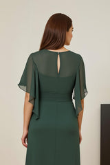 Dark Green Chiffon Sheath Ruched Long Mother of the Bride Dress with Ruffles