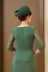 Dark Green Chiffon Ruched Long Mother of the Bride Dress with Sleeves