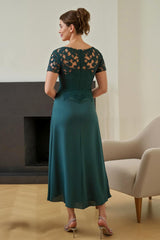 Pine Ruched V-Neck Long Mother of the Bride Dress with Slit