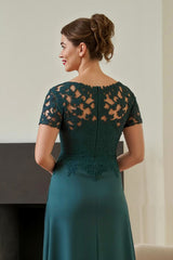 Pine Ruched V-Neck Long Mother of the Bride Dress with Slit