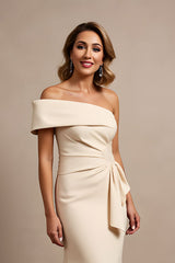 Apricot Satin Mermaid Ruched Long Mother of the Bride Dress with Ruffles