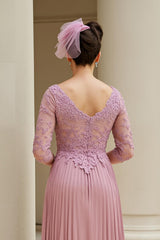 Dusty Rose A Line Appliqued V-Neck Long Mother of the Bride Dress with Sleeves