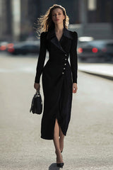 Black Pencil Single Breasted Long Sleeves Blazer Dress with Slit