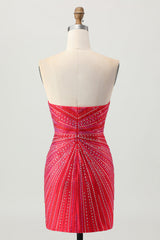 Sparkly Red Tight Beaded Short Homecoming Dress with Slit