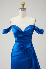 Sparkly Royal Blue Mermaid Long Prom Dress with Slit