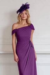 Burgundy Pencil One Shoulder Midi Mother of the Bride Dress