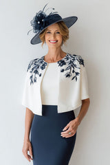 Navy Bodycon Floral 2 Piece Short Mother of the Bride Dress