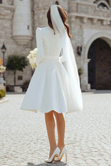 Ivory Satin Short A Line Wedding Dress with Sleeves