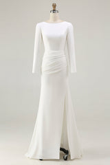 Ivory Sheath Bateau Neck Bridal Dress with Slit
