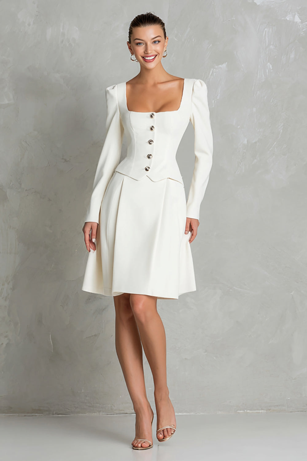 Ivory 2 Piece Square Neck A Line Short Business Suits