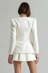 Ivory Tweed 2 Piece Single Breasted Short Homecoming Outfits