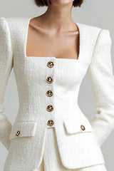 Ivory Tweed 2 Piece Single Breasted Short Homecoming Outfits