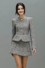 Grey Single Breasted Tweed 2 Piece Homecoming Outfits