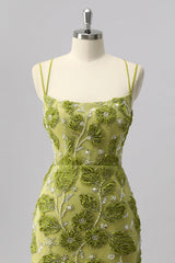 Sparkly Green Cut Out Tight Floral Short Homecoming Dress with Beading